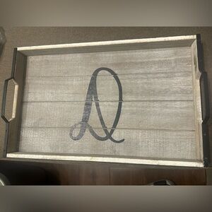 Kirklands wood tray - gray and black - monogram D